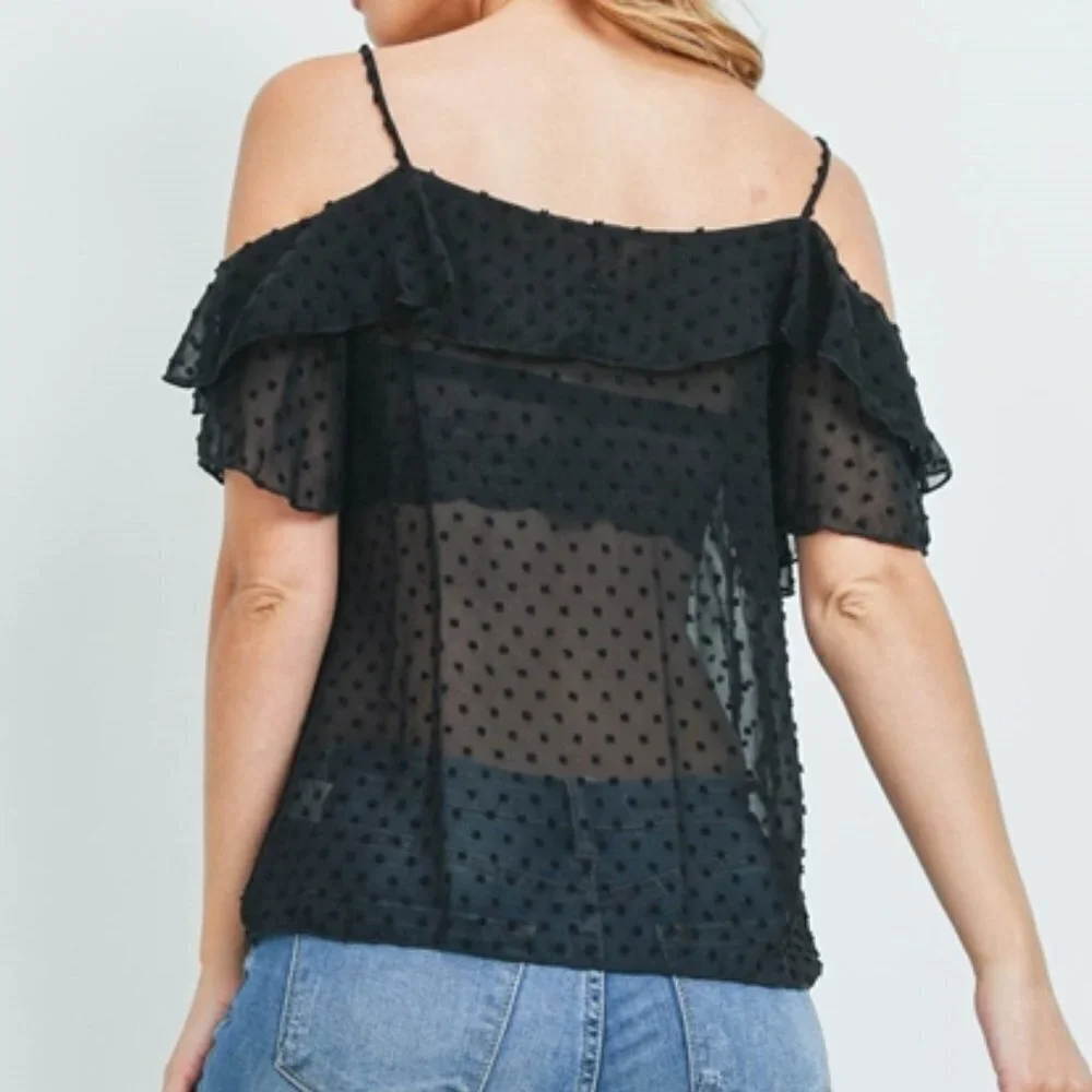 Cold Shoulder Short Sleeve Textured Top Blouse